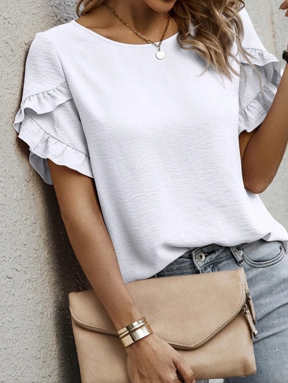 Tan Ruffle Sleeve Blouse - Picture 5 of 16